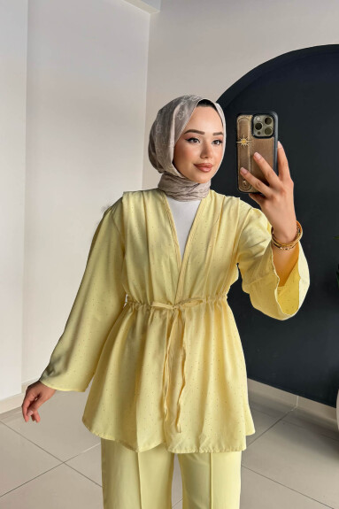 TAŞLI KİMONOLU TAKIM 8022 SARI - 4