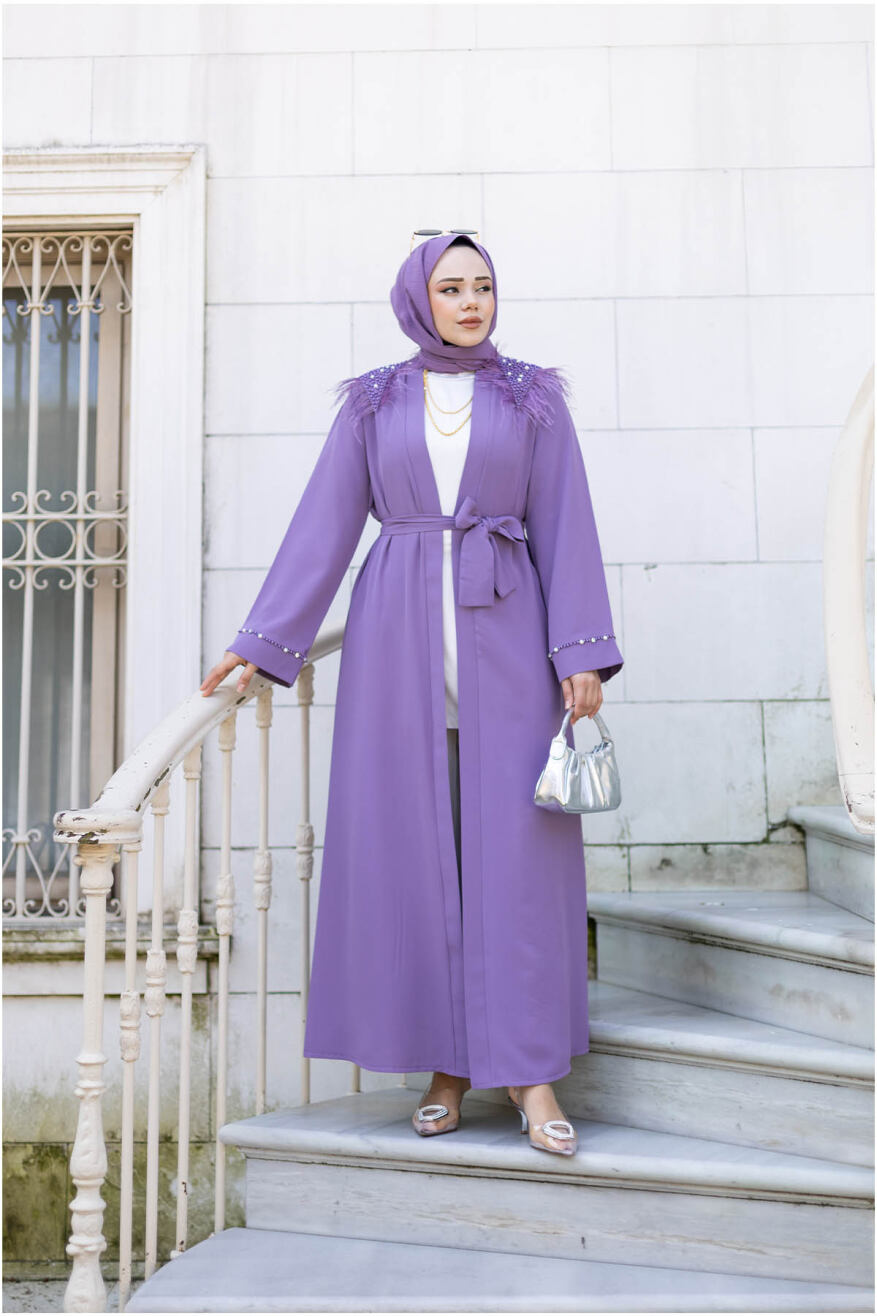 Tüylü Krep Abaya 1001 Lila - 2