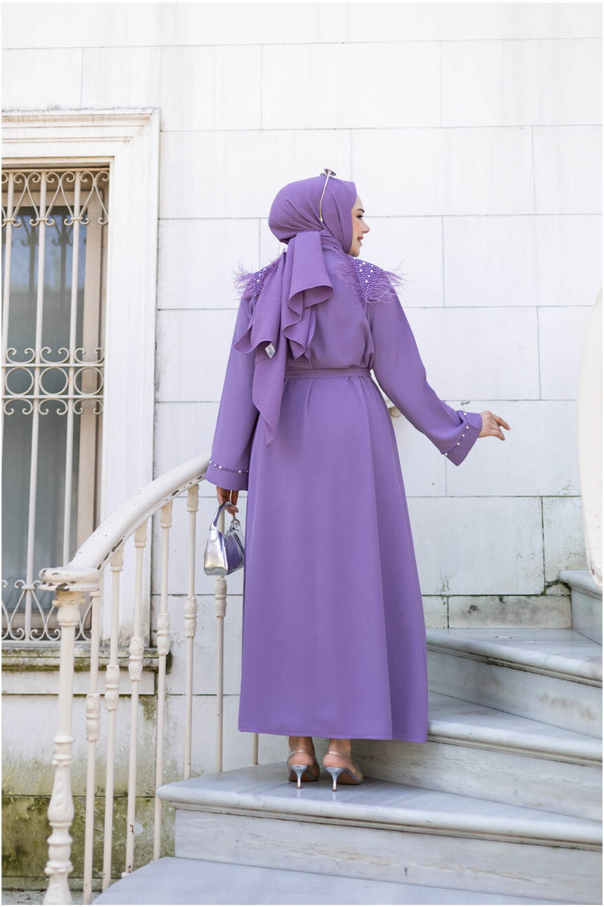 Tüylü Krep Abaya 1001 Lila - 4