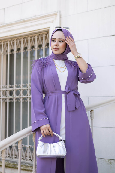 Tüylü Krep Abaya 1001 Lila - 3
