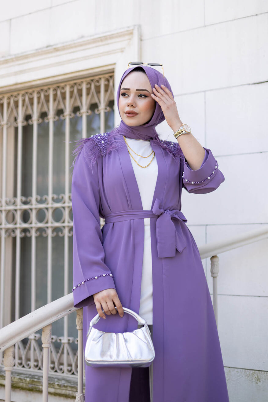 Tüylü Krep Abaya 1001 Lila - 3