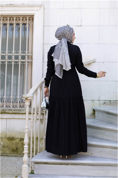 Yakası Taşlı Elbise 1002 Siyah - 4