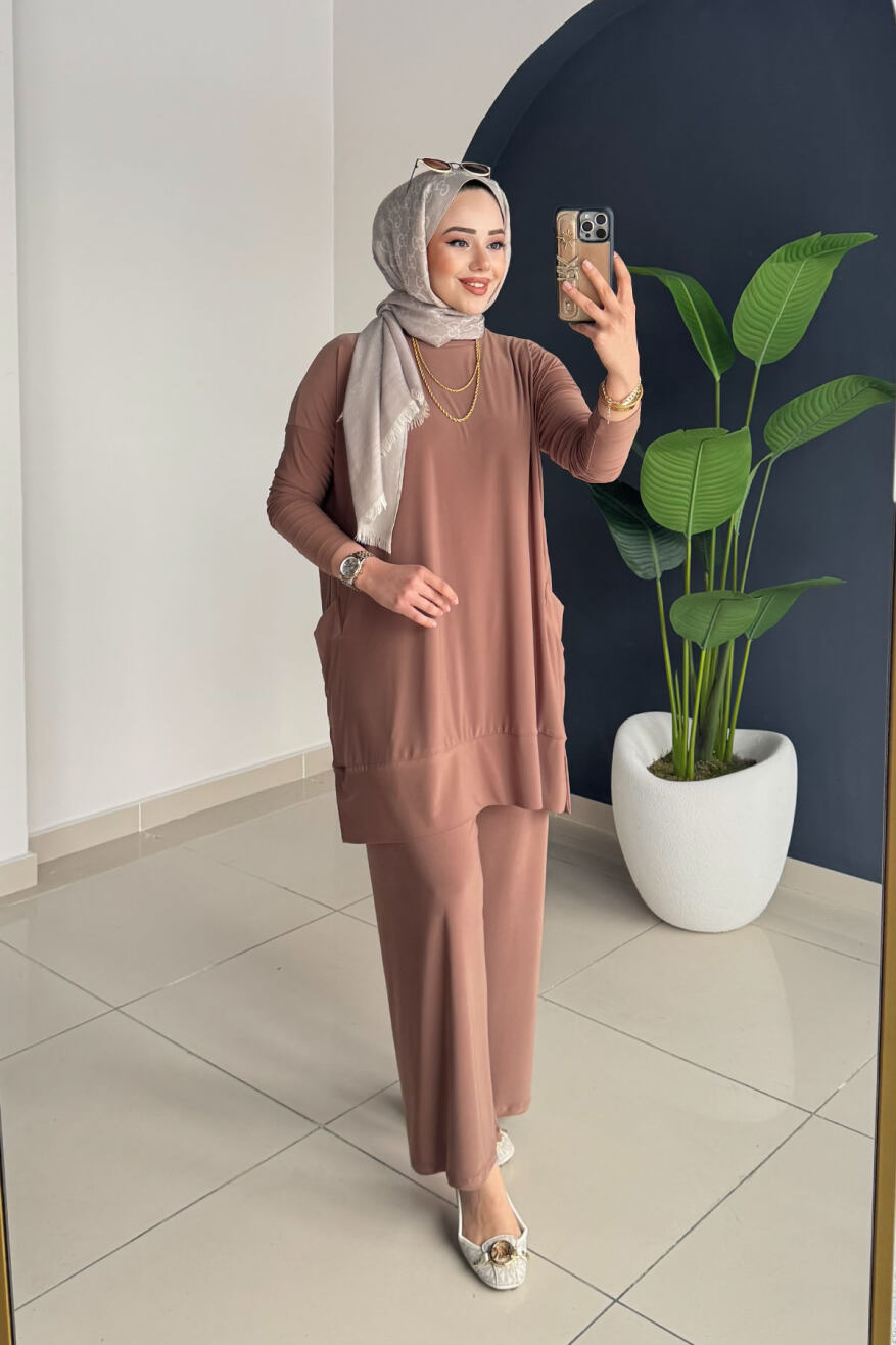 Yanları Cepli Takım 5015 Açık Kahve - 1