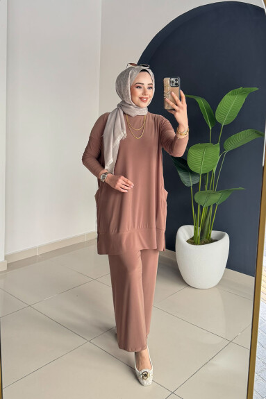 Yanları Cepli Takım 5015 Açık Kahve - 2