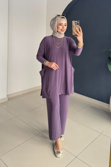 Yanları Cepli Takım 5015 Lila 