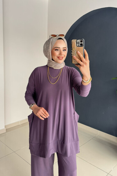 Yanları Cepli Takım 5015 Lila - 3