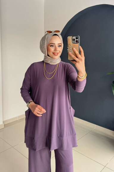 Yanları Cepli Takım 5015 Lila - 4