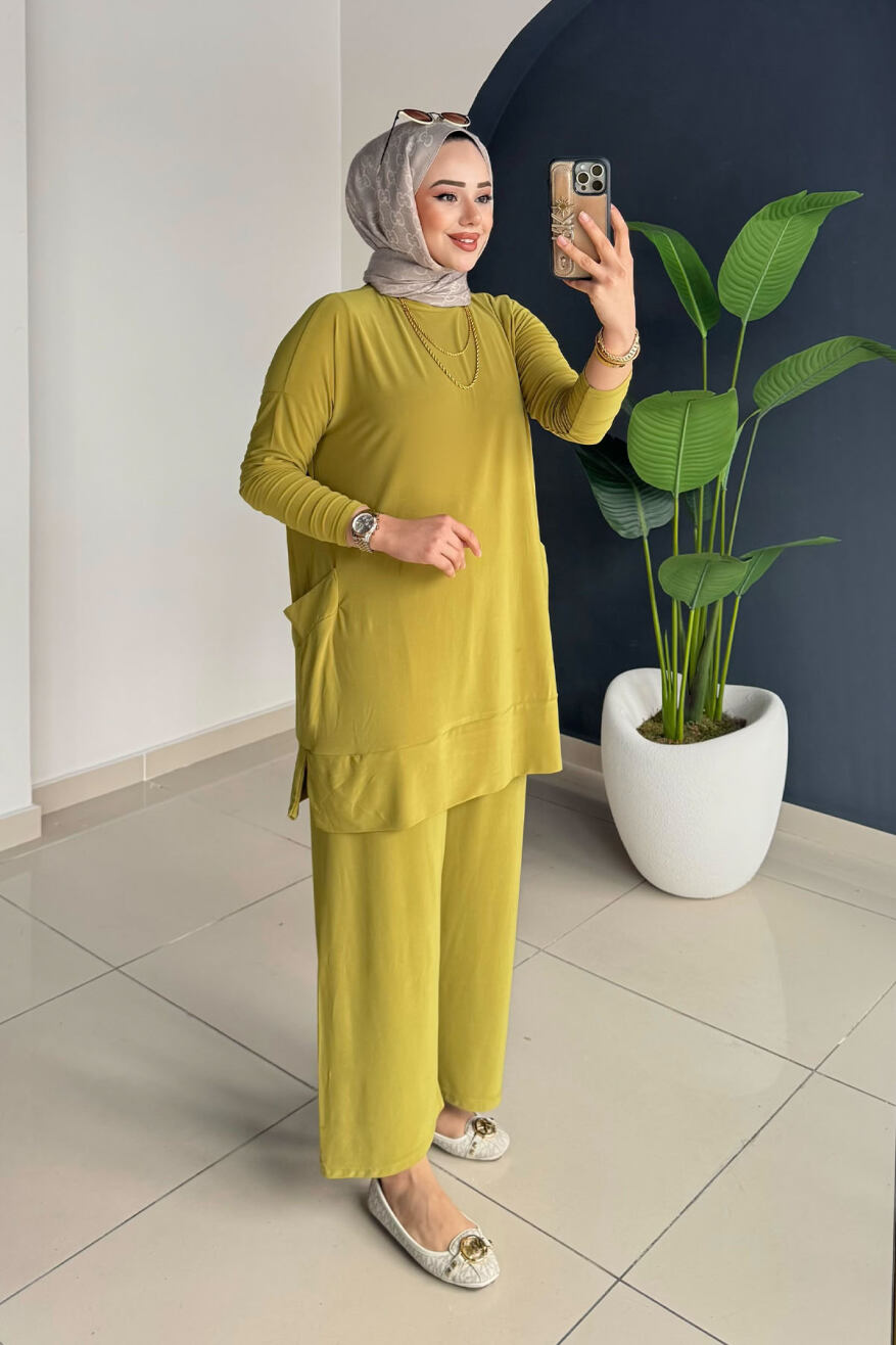 Yanları Cepli Takım 5015 Yağ Yeşili - 1
