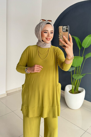 Yanları Cepli Takım 5015 Yağ Yeşili - 3