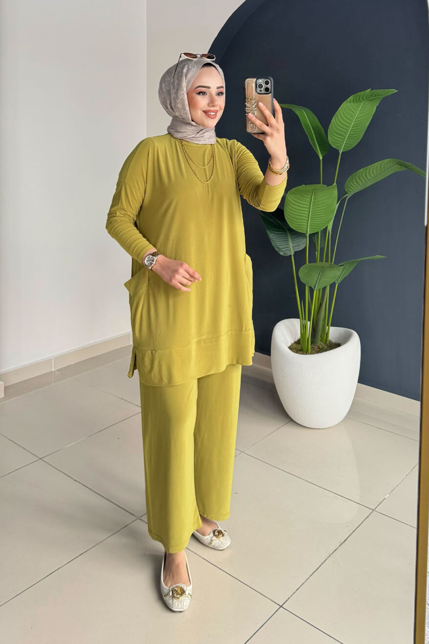 Yanları Cepli Takım 5015 Yağ Yeşili - 2